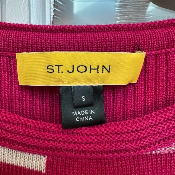 St. John Wool Magenta Shimmer Metallic Ribbed Striped Sleeveless Sweater Size S - Picture 7 of 10